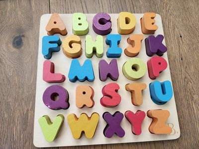 Wooden Alphabet Puzzle A-Z Learning Board Complete w/ Storage Pouch Preschool Montessori Letter Matching Toy For Kids