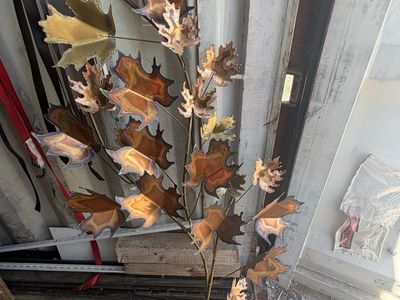 C. Jere 1981 Brass Copper Metal Art Autumn Leaves Branch Wall Sculpture Decor