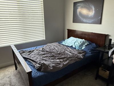 Wood Double Bed Frame - Dark Finish, Slatted Headboard & Footboard