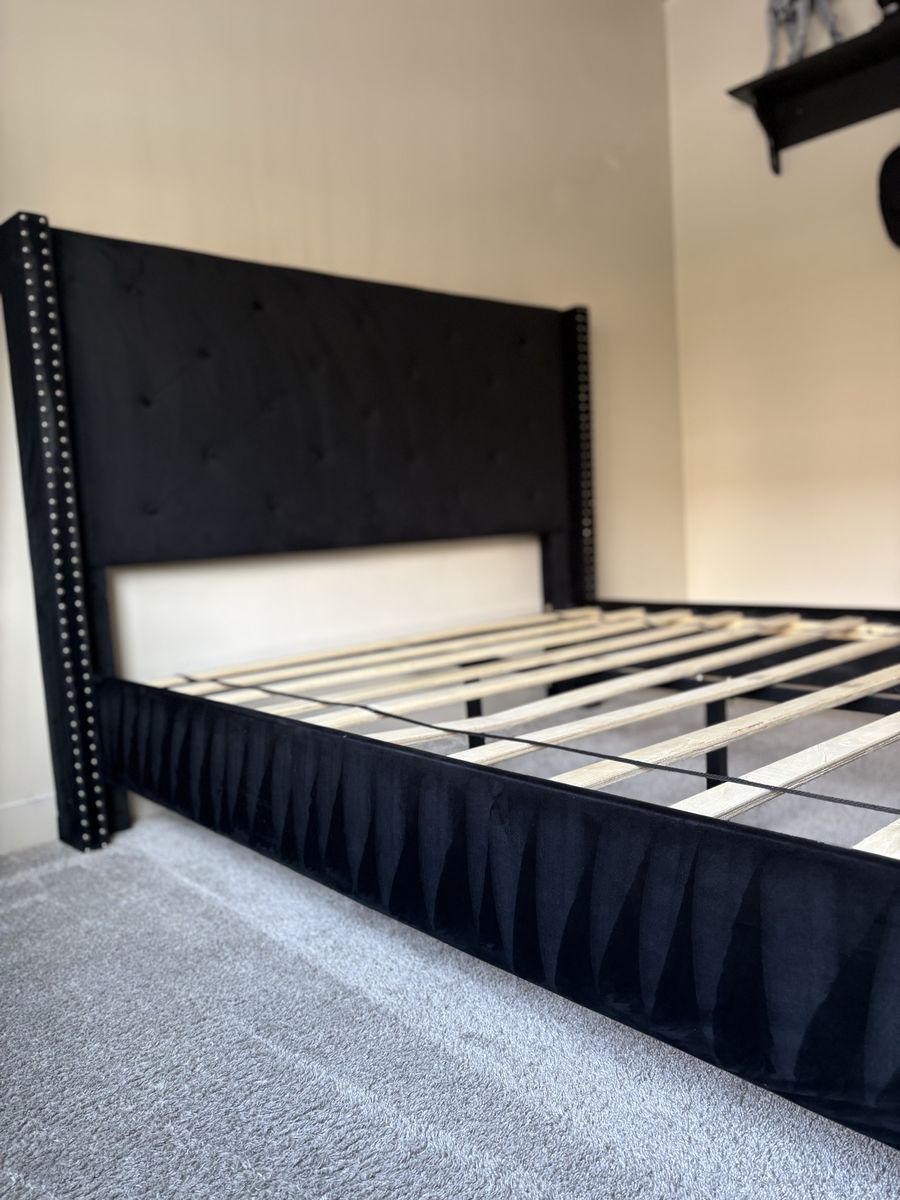 Tufted Black Velvet Queen Bed Frame