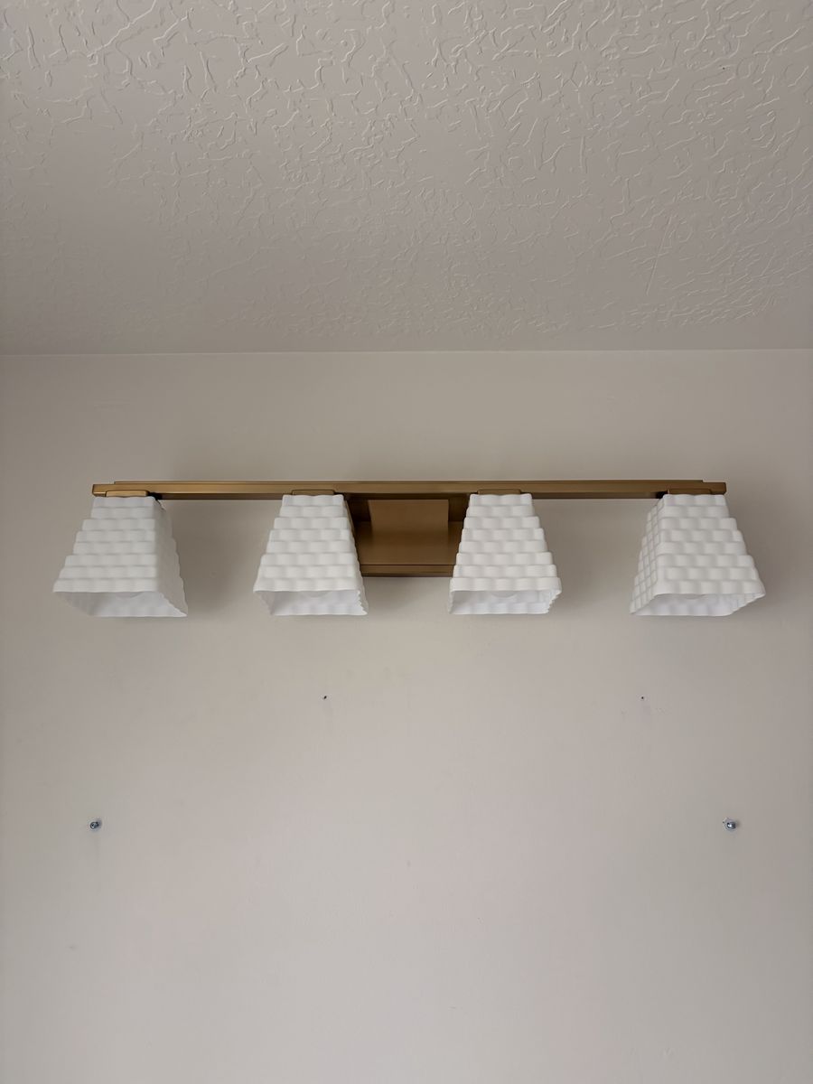 4-Light Vanity Light — Brushed Brass / Checkerboard glass