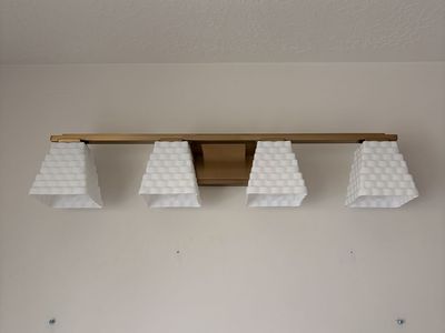 4-Light Vanity Light — Brushed Brass / Checkerboard glass