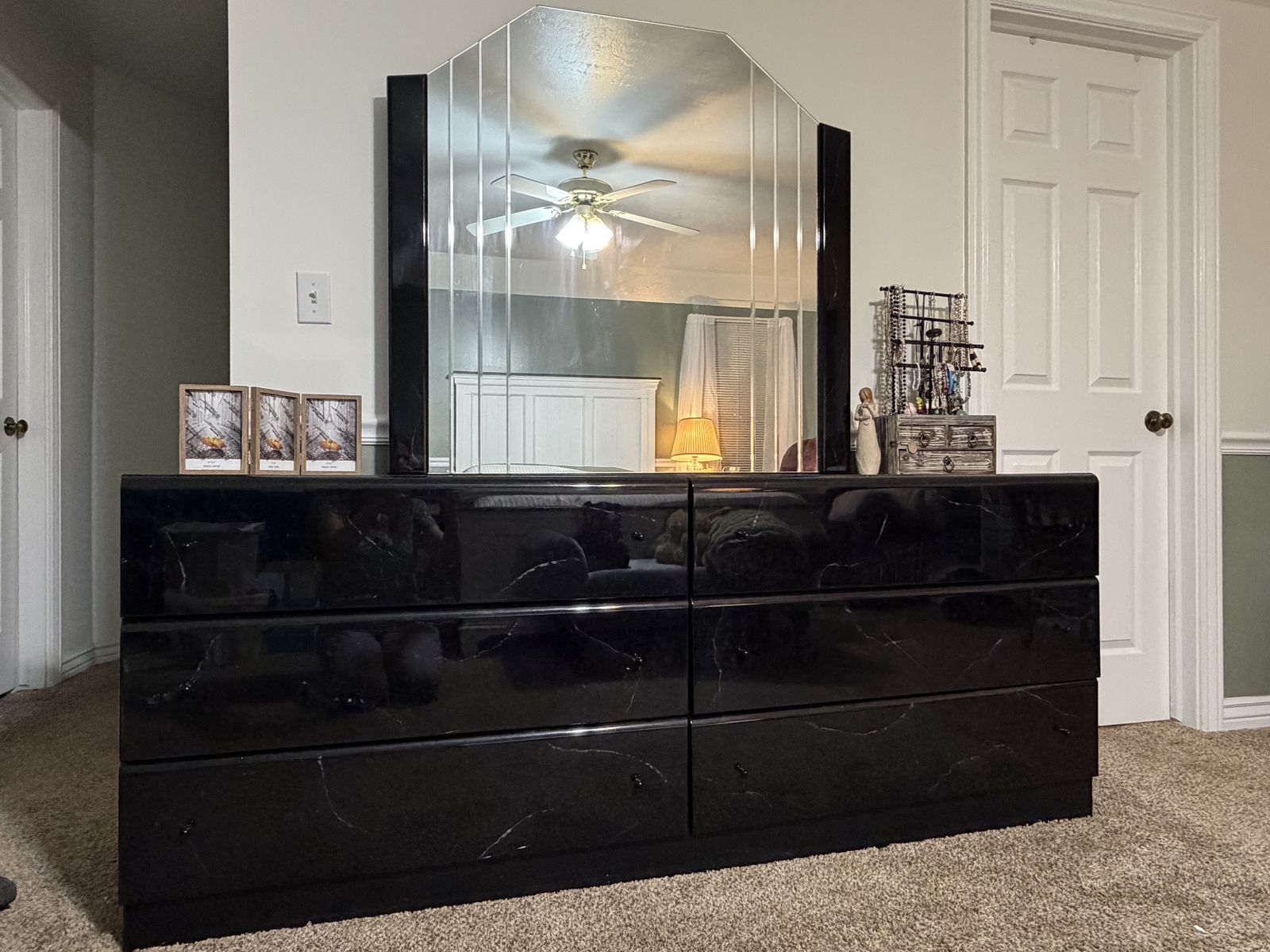 Black Dresser Mirror and Night Stand