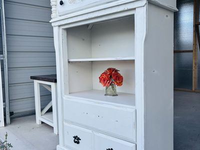 Distressed White Wooden Bookshelf/Dresser Combo - Shabby Chic Storage Unit