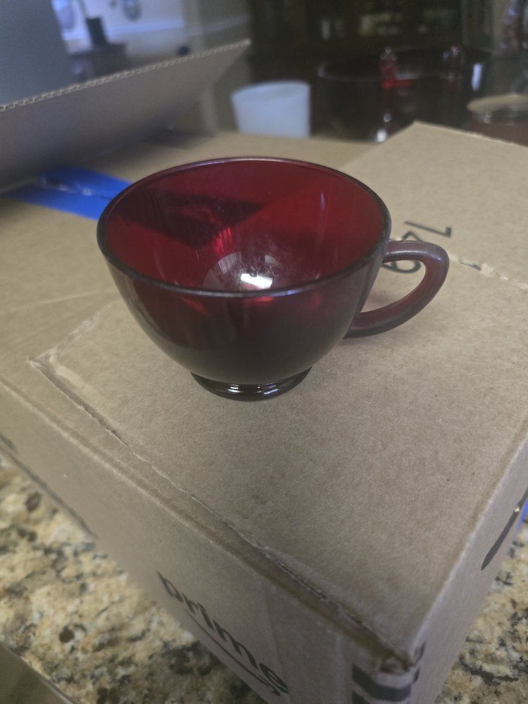 Vintage Ruby Red Glass Teacups / Coffee Mugs Set - 27 Pieces
