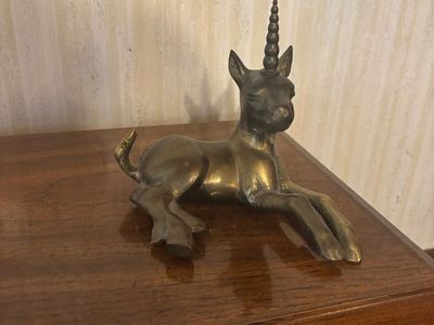 Vintage Solid Brass Baby Unicorn Figurine, Rare Sparkle Foal Statue, Midcentury Hollywood Regency