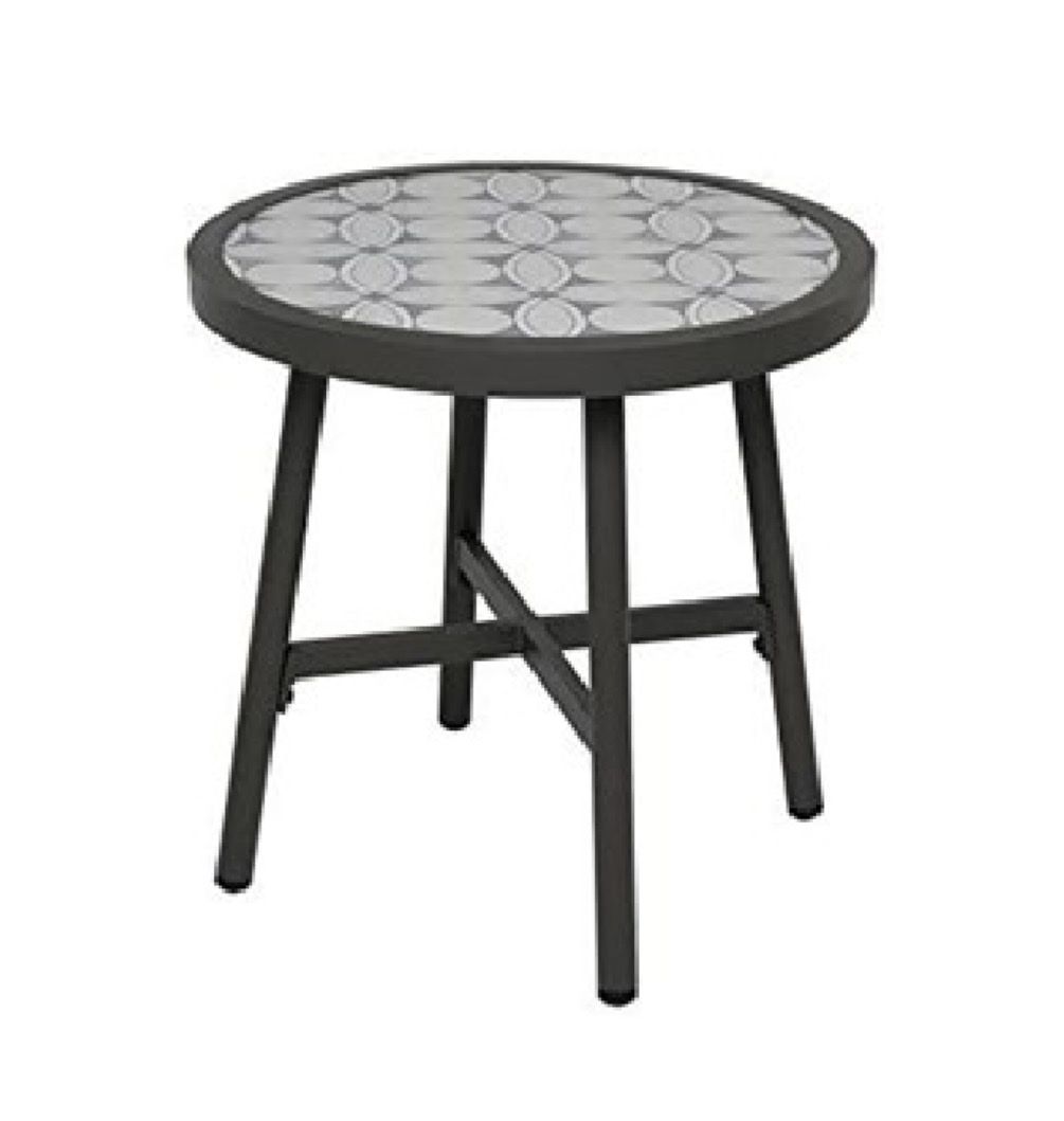 Round Outdoor Patio Side Table with Patterned Mosaic Tile Top