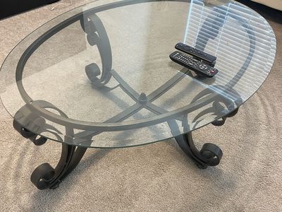 Glass Top Coffee Table with Wrought Iron Base