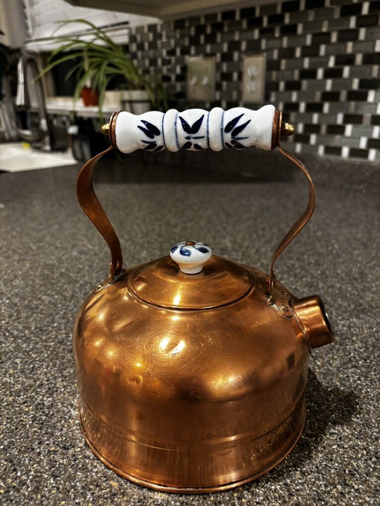 Vintage Brass Tea Pot With Enamal Handle