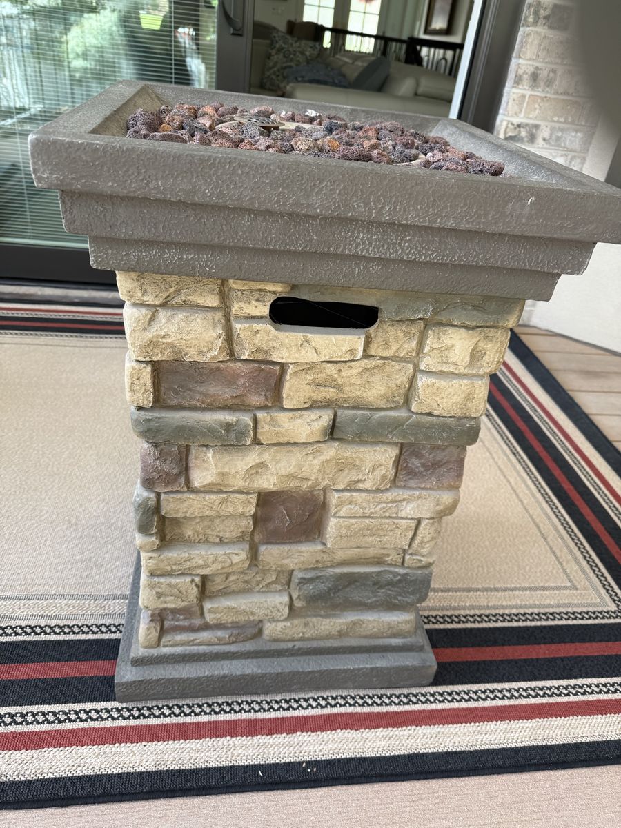 Outdoor Square Propane Fire Pit Table Faux Stone with Lava Rocks
