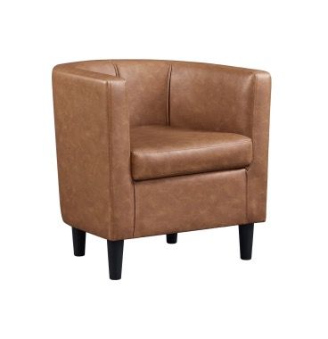 NEW Yaheetech Faux Leather Upholstered Barrel Accent Arm Chair for Living Room, Brown