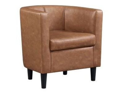 NEW Yaheetech Faux Leather Upholstered Barrel Accent Arm Chair for Living Room, Brown