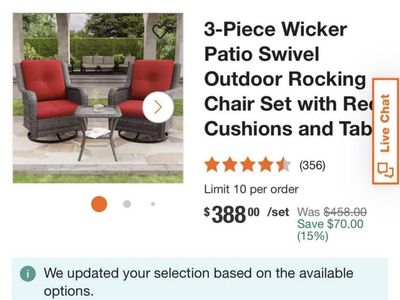 3-Piece Wicker Swivel Rocker Patio Set w/ Red Cushions & Table - New in Box