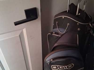 4 golf clubs 1 golf bag about 14 golf tees and about 45 golf balls