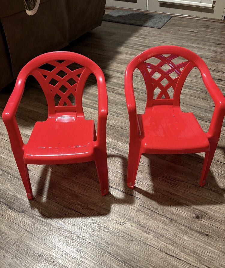 2 Solid RED Plastic Kids Chairs