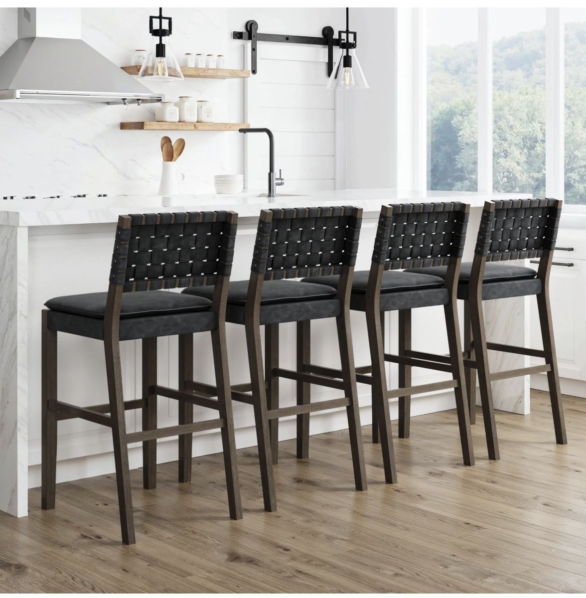 Nathan James Faux Suede Woven Bar Stools - Black (Set of 4)