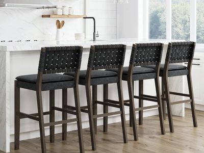 Nathan James Faux Suede Woven Bar Stools - Black (Set of 4)