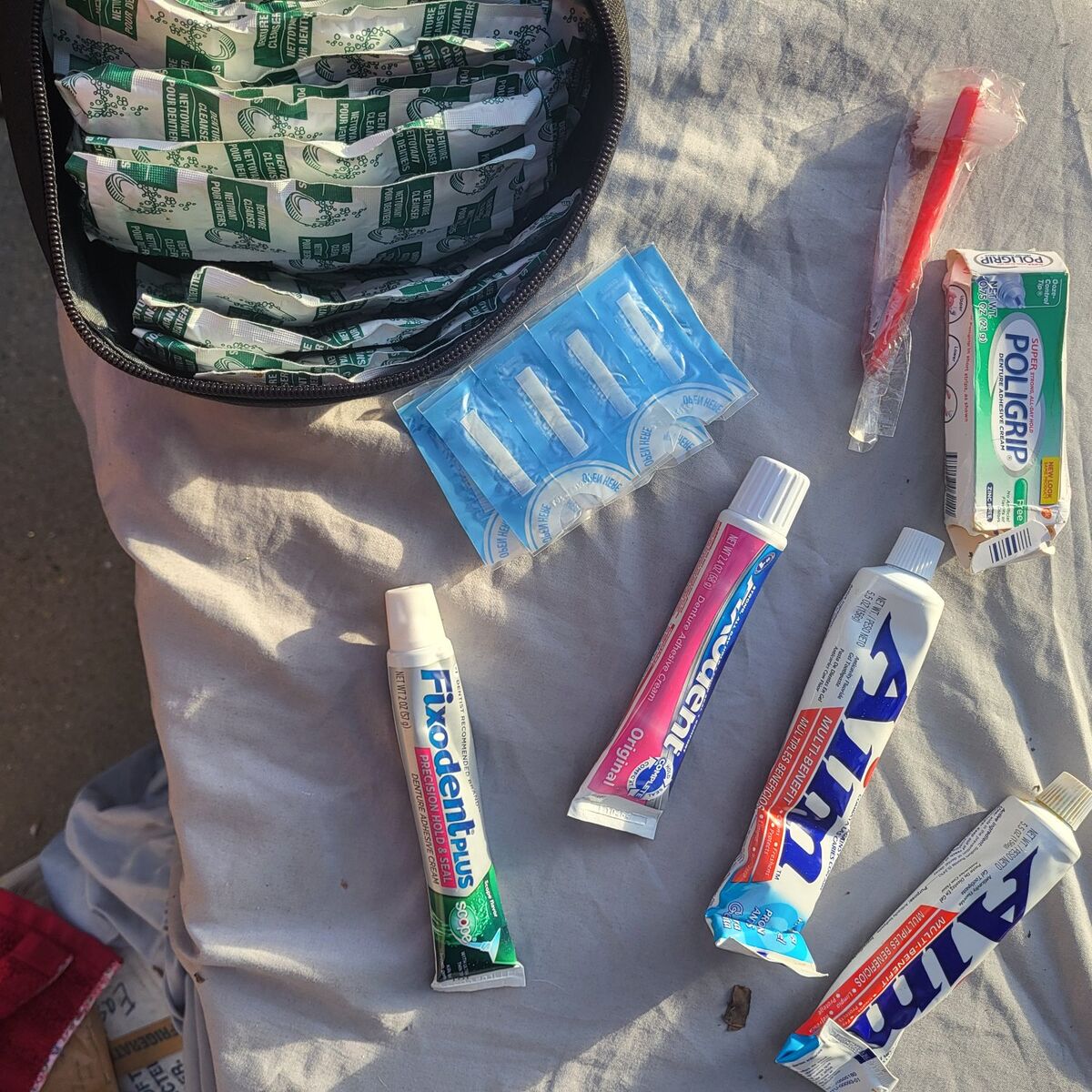 bag full of denture cleaning supplies