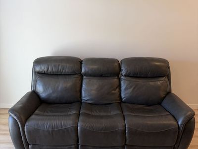 Luxurious Dark Gray Leather Reclining Sofa Couch - 3 Seater with Power Recline