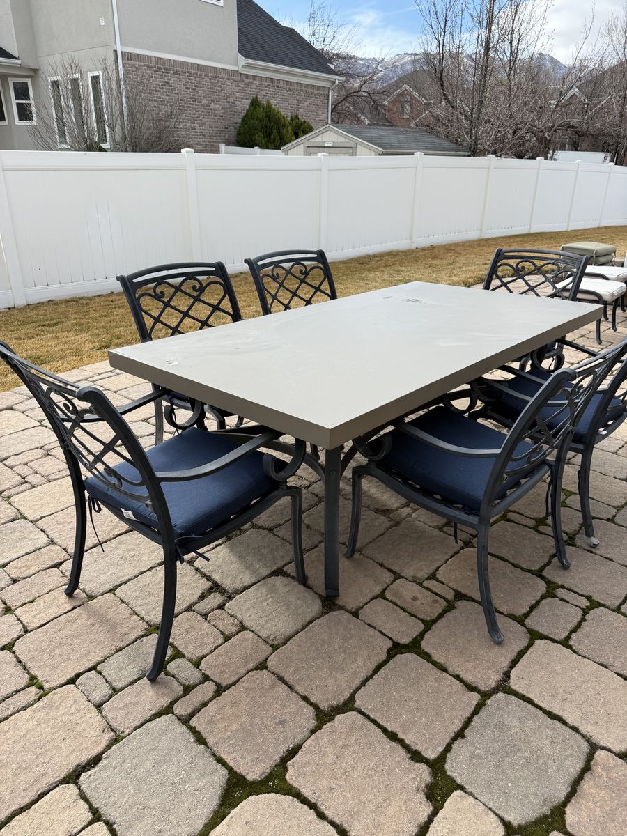 Outdoor Table With Chairs And Lounge Chairs Set