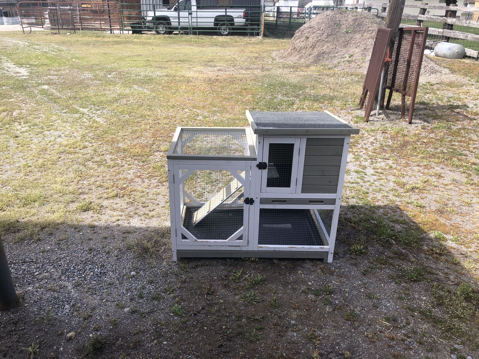 small chicken coop or rabbit pen.