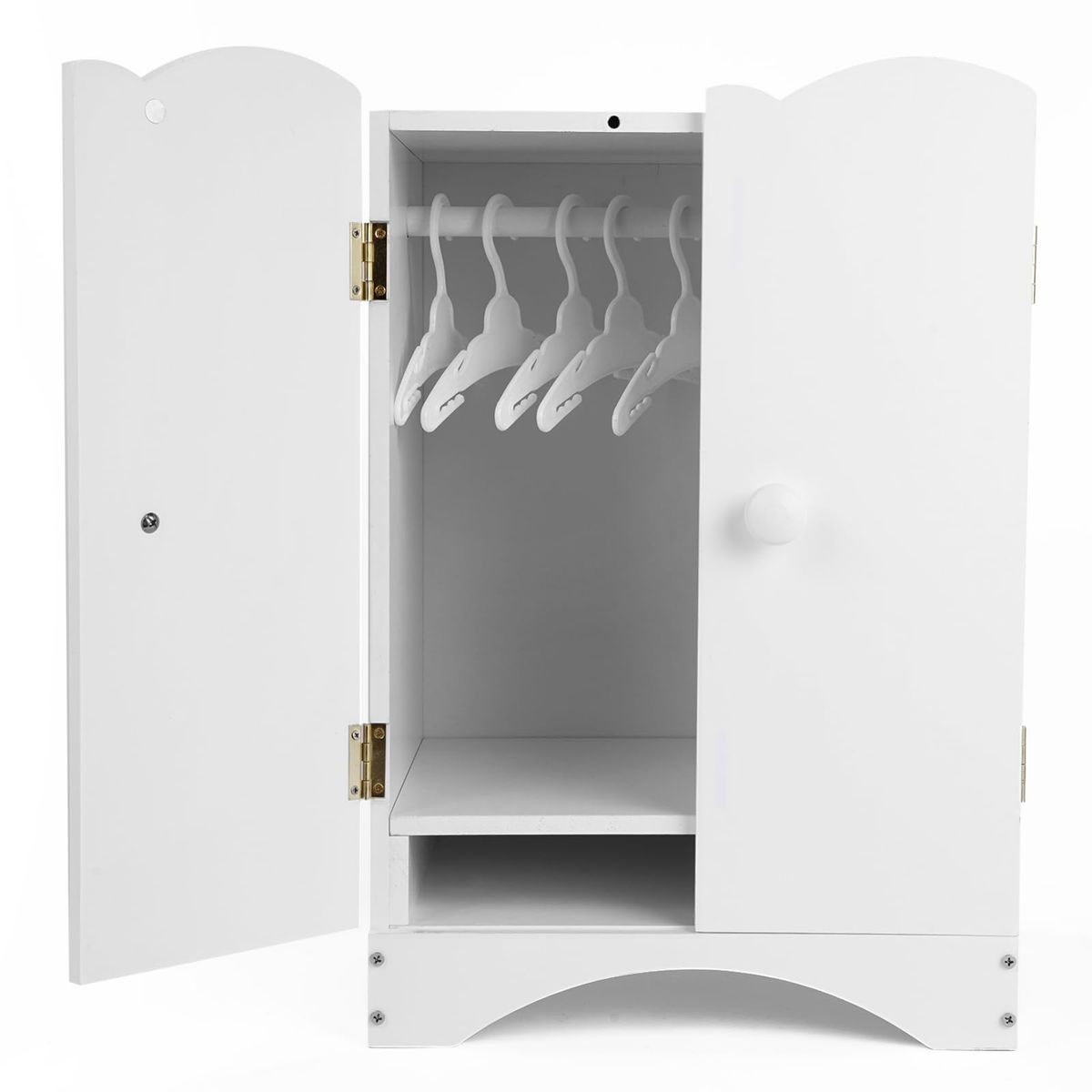 New  Wooden Baby Dolls Closet with 10 Hangers & Shelf, 12-16 Inch Doll Wardrobe