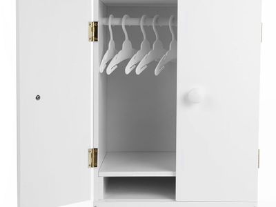New Wooden Baby Dolls Closet with 10 Hangers & Shelf, 12-16 Inch Doll Wardrobe