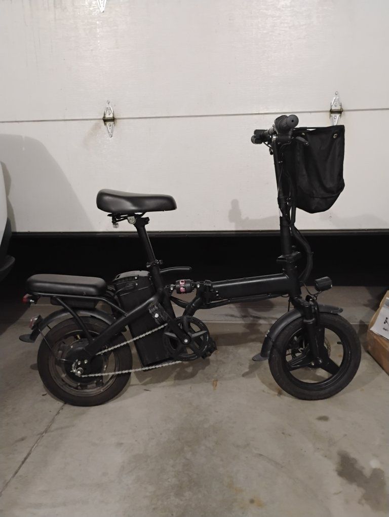 14" Folding Electric Bike with headlight, taillight ,Basket & Rear Passenger Seat