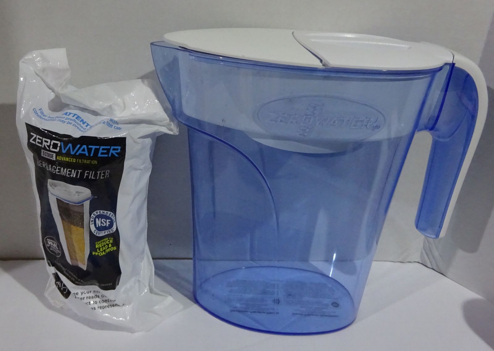 Zero Water Pitcher About 9" Tall 5 Stage New Filter Included 10 Cup Plastic Used