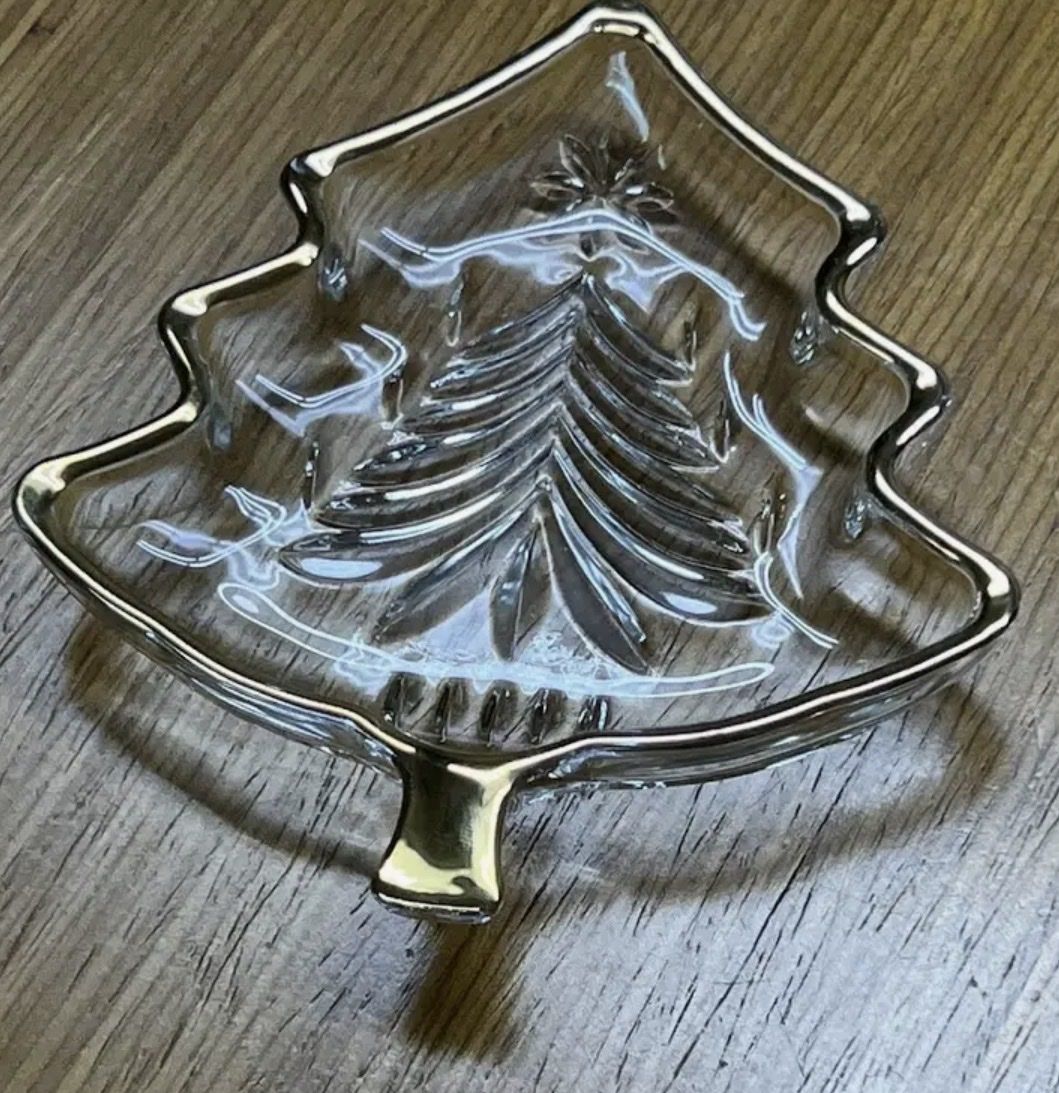Mikasa Yuletide Tree Gold Sweet Dish 5 in glass