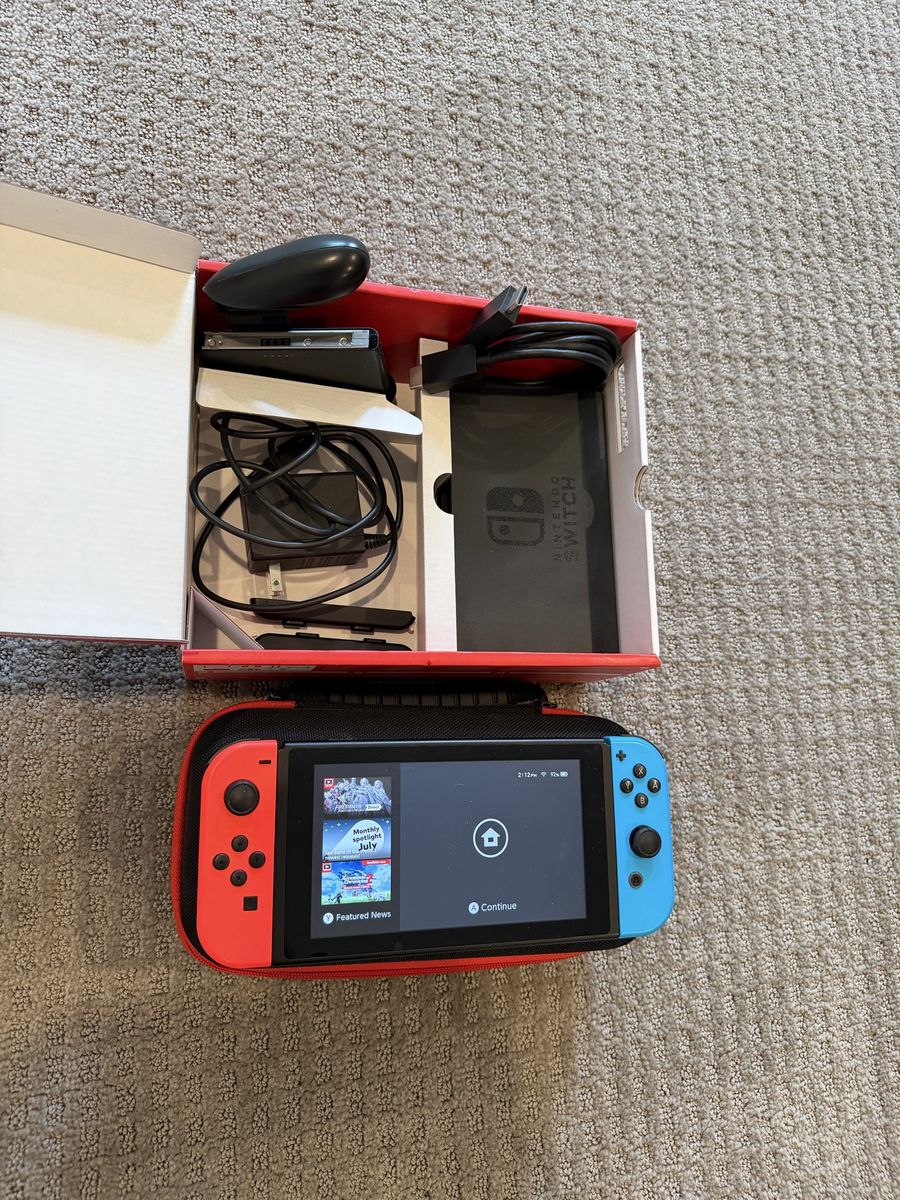 Nintendo Switch Console Bundle Neon Red/Blue Joy-Cons Dock Cables Carrying Case