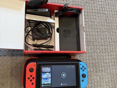 Nintendo Switch Console Bundle Neon Red/Blue Joy-Cons Dock Cables Carrying Case