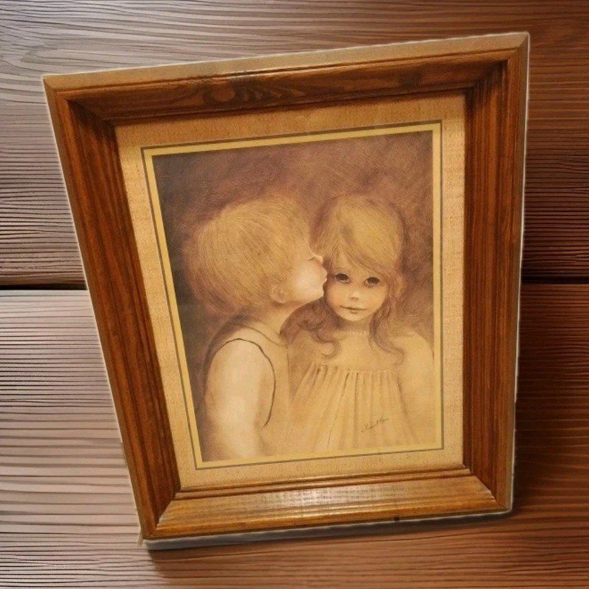 Margaret Kane -A Little Kiss Boy Girl Framed Print