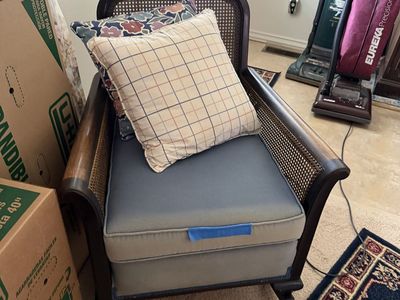 Vintage Cane Back Rocking Chair with Cushions - Classic Wooden Rocker