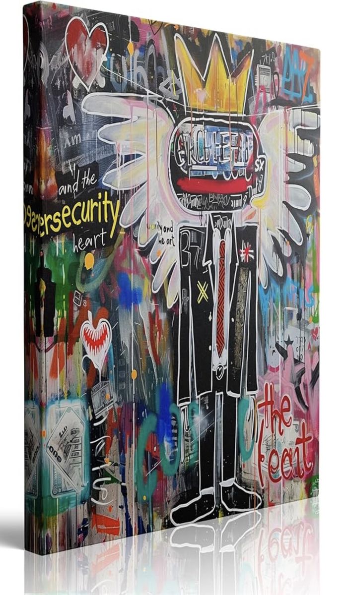 Graffiti Street Art Canvas Wall Printing Basquiat Style Crown Wings Angel Decor