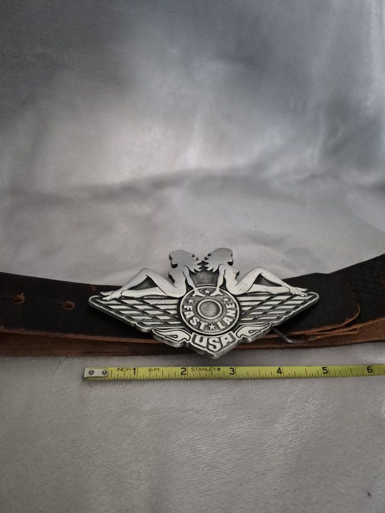 Fast Lane USA Fine Pewter Nude Lady Wings Belt Buckle with Vintage Leather Belt - 2004