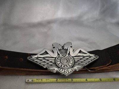 Fast Lane USA Fine Pewter Nude Lady Wings Belt Buckle with Vintage Leather Belt - 2004