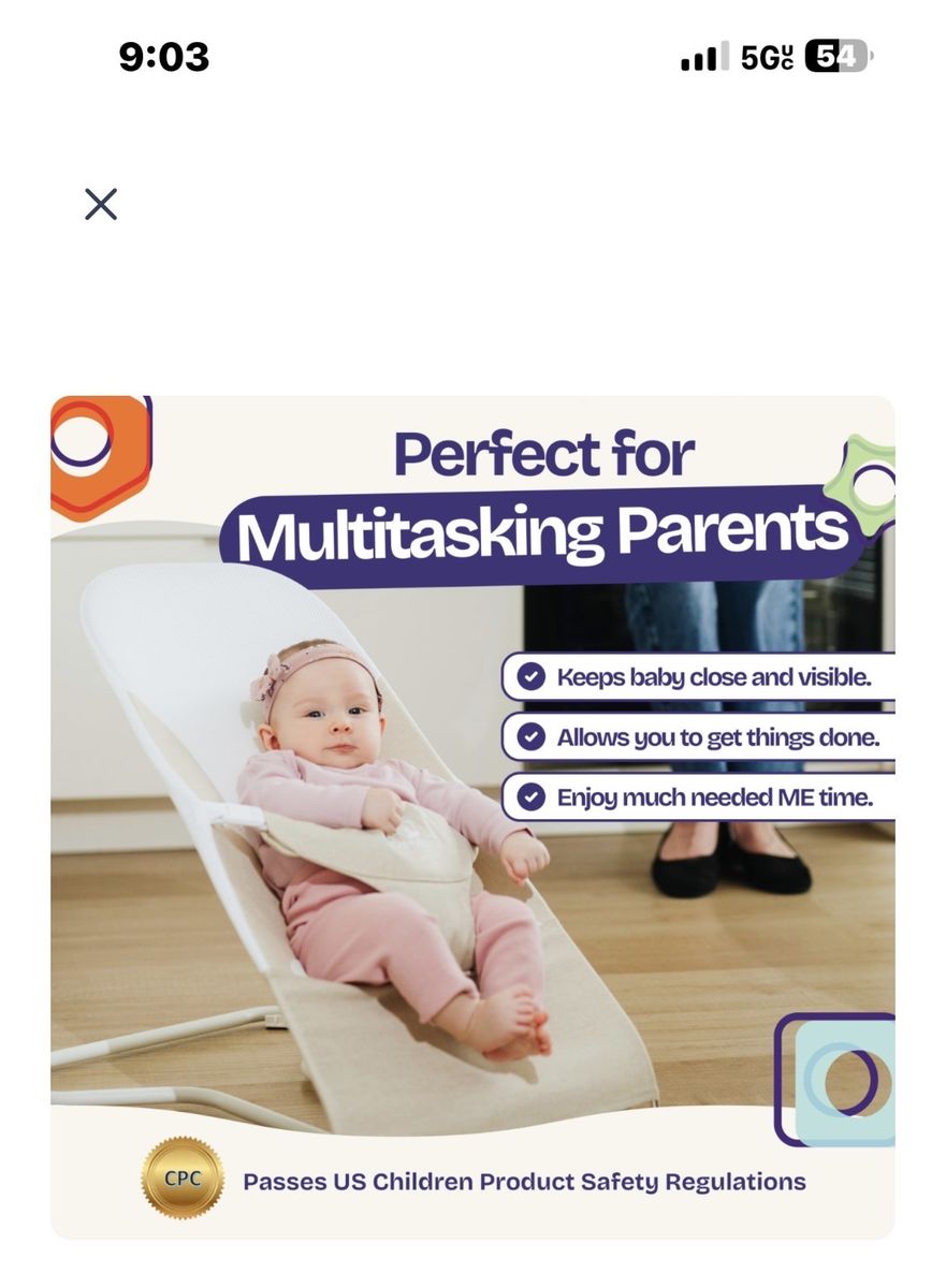 ComfyBumpy Ergonomic Baby Bouncer Seat - Safe, Portable Bouncing Chair with Adjustable Height Positions - Infant Bouncy Seat Per