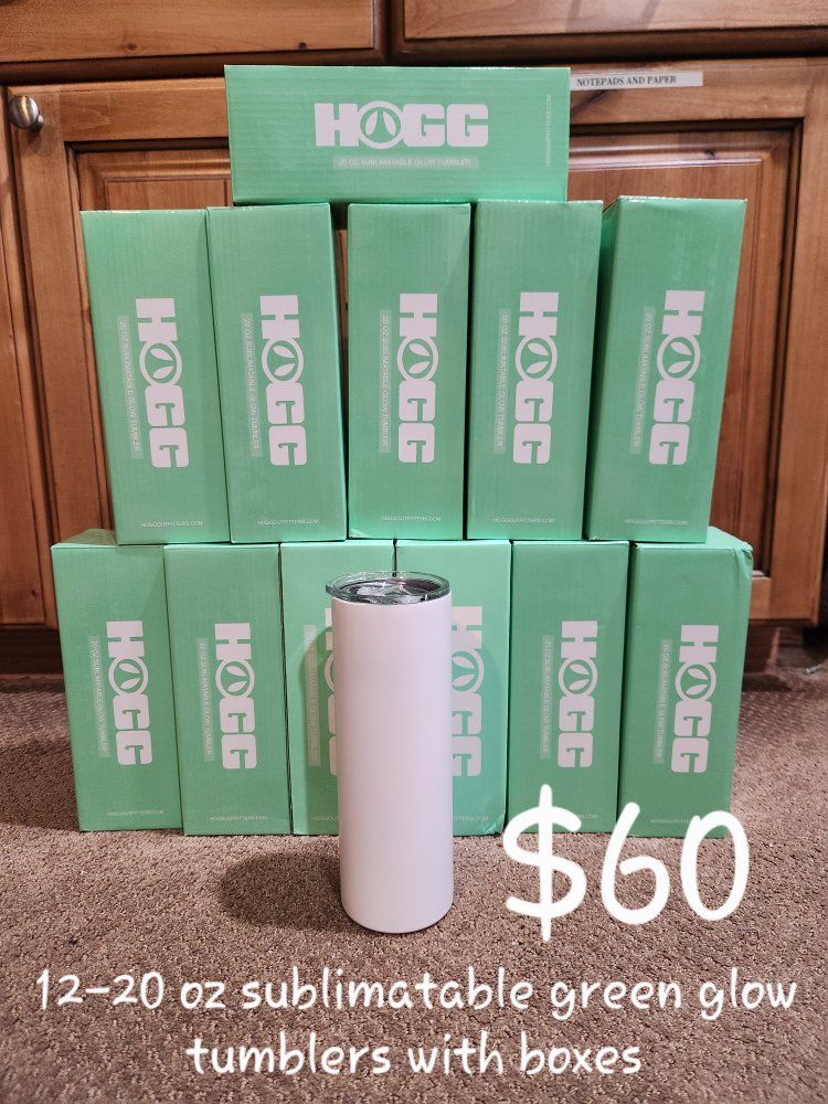 HOGG 20 oz Sublimatable Glow Tumblers- Blue, Red, Green with Boxes 
