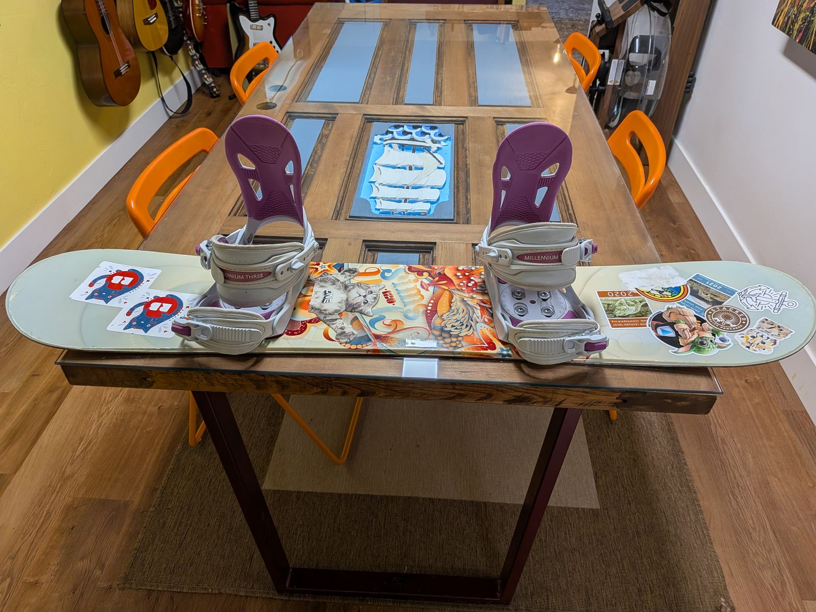 Sims 120 cm Kids Snowboard, M3 bindings, Salomon boots kids size 4.5