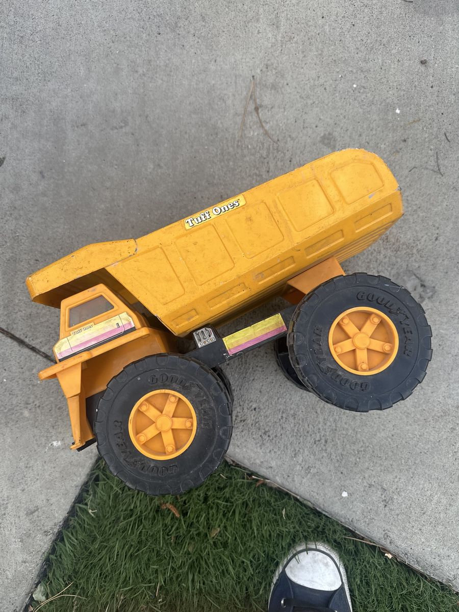 Vintage "Tuff Ones" Yellow Plastic Dump Truck Toy - Large Scale, Good Used Condition