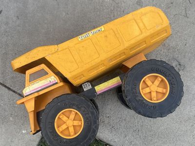 Vintage "Tuff Ones" Yellow Plastic Dump Truck Toy - Large Scale, Good Used Condition