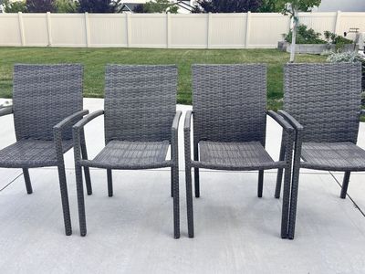 NEW Set of 4 Gray All-Weather Wicker Outdoor Patio Dining Armchairs