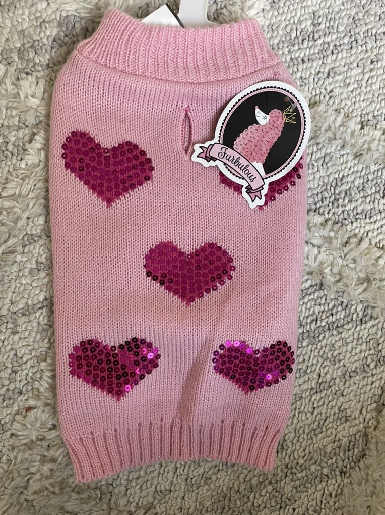 Dog Cat Heart Valentine Sweater xs New