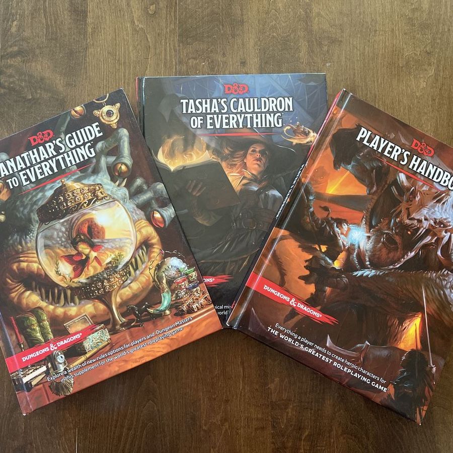 Set of 3 Dungeons & Dragons books: Tasha’s Cauldron of Everything, Xanathar’s Guide to Everything, and Player’s Handbook