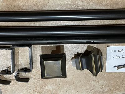 1” Black/Brown Metal Curtain Rods adjustable 88”-120”-Finials, Brackets & Screws