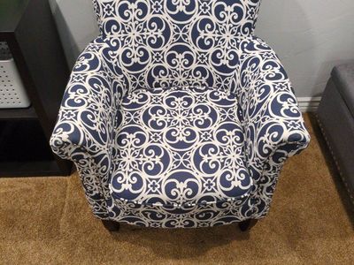 Navy Blue & White Patterned Accent Armchair with Nailhead Trim