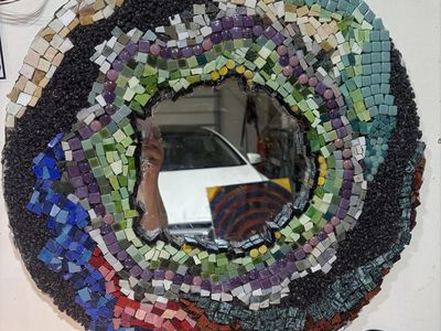 Handmade Colorful Mosaic Round Mirror Wall Decor Art