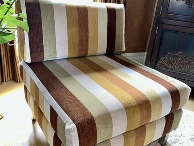 Vintage Striped Armless Accent Chair
