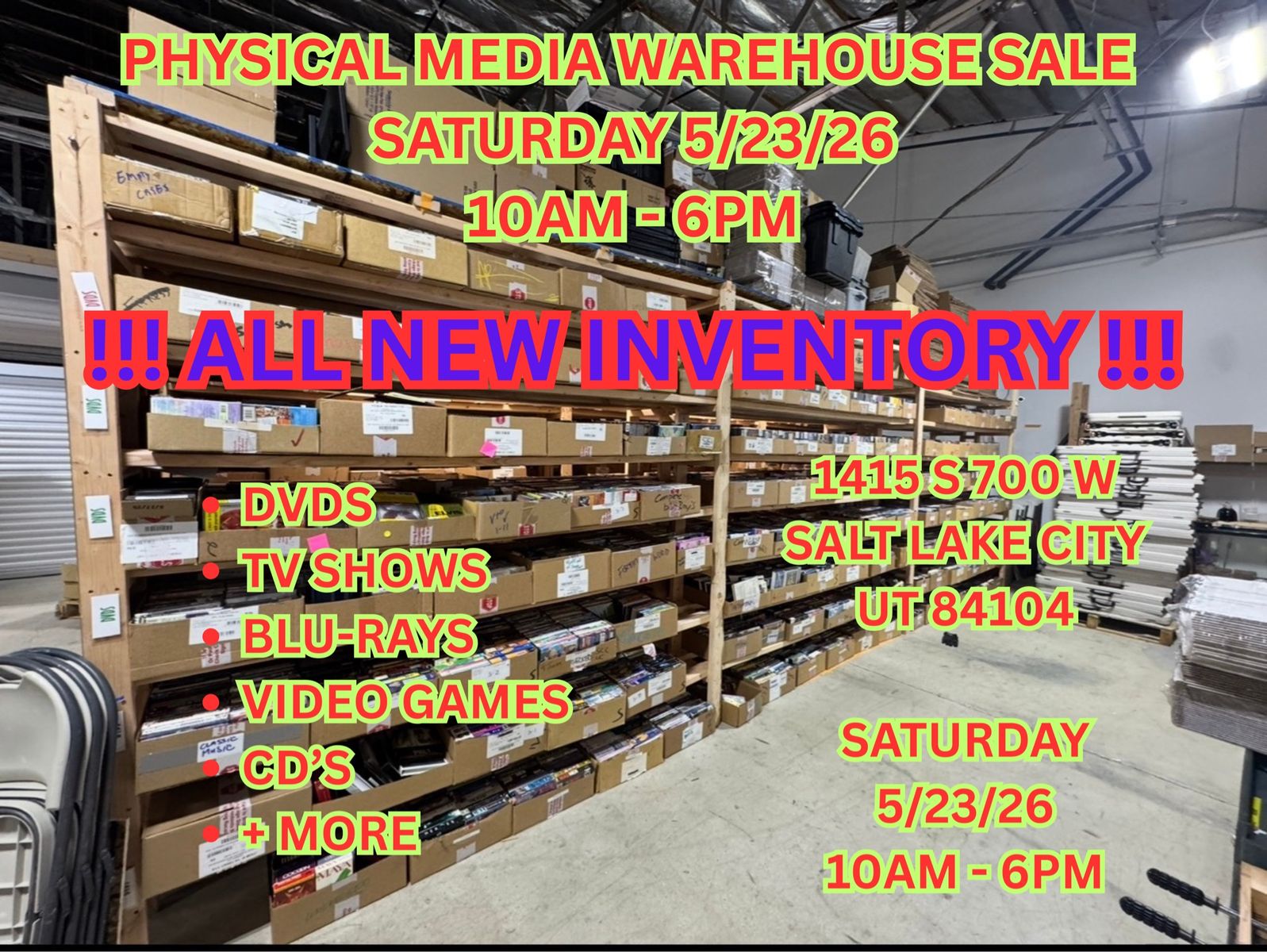 Physical Media Warehouse Sale - All New Inventory - DVDs Blu-Rays Video Games CDs